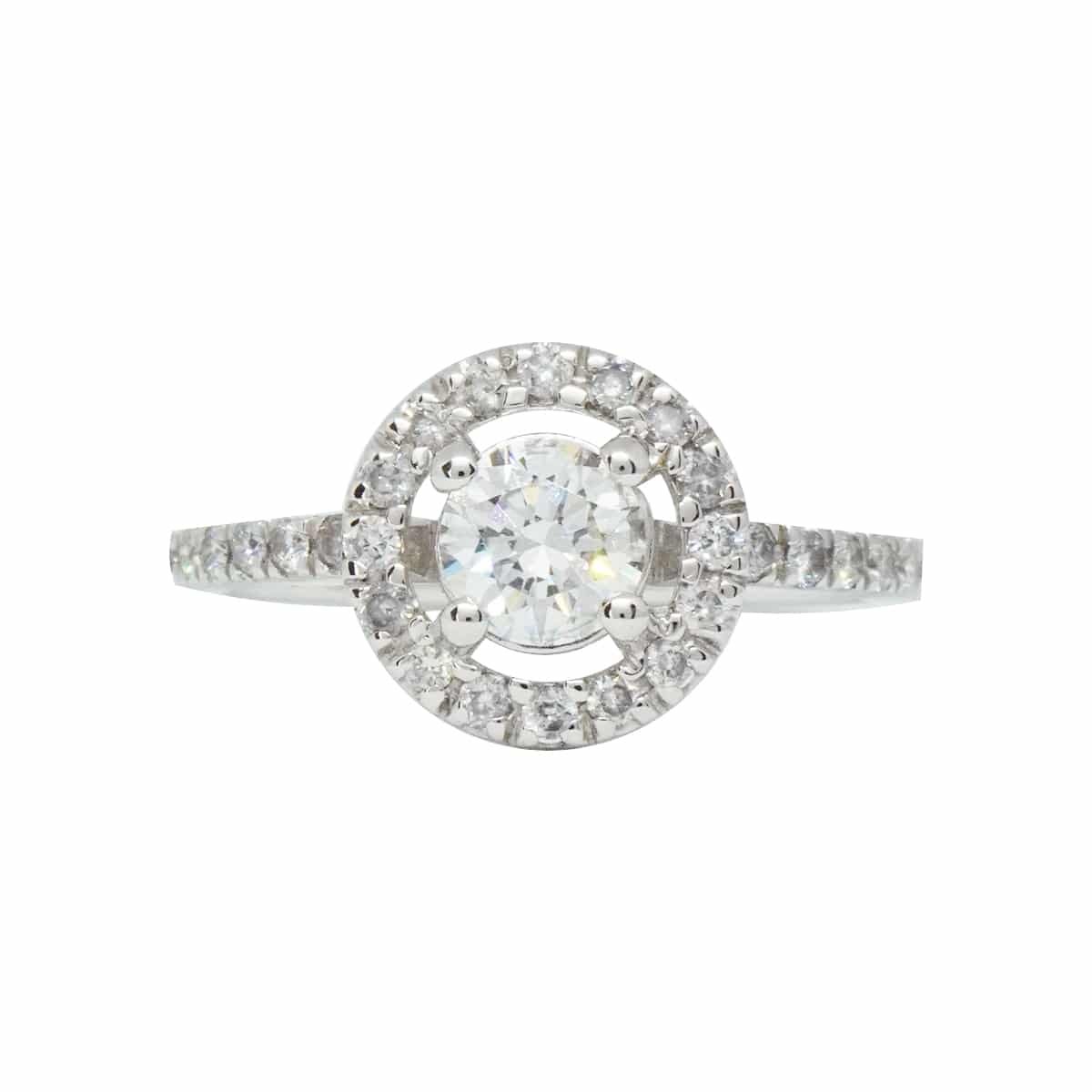 DeRocks Halo Solitaire Engagement Ring With Diamond Pavé Band in 18k ...